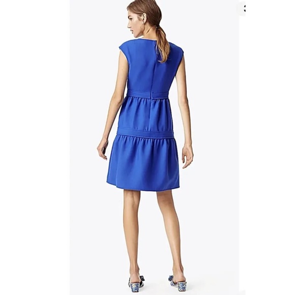 Tory Burch Blue Dahlia Dress Size 0/2 Flawless! Belted With Pockets - Picture 2 of 8